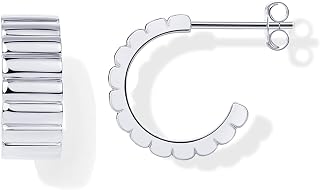 PAVOI 14K Gold Plated Ribbed Hoop Earrings for Women, Chunky Ridged Earring
