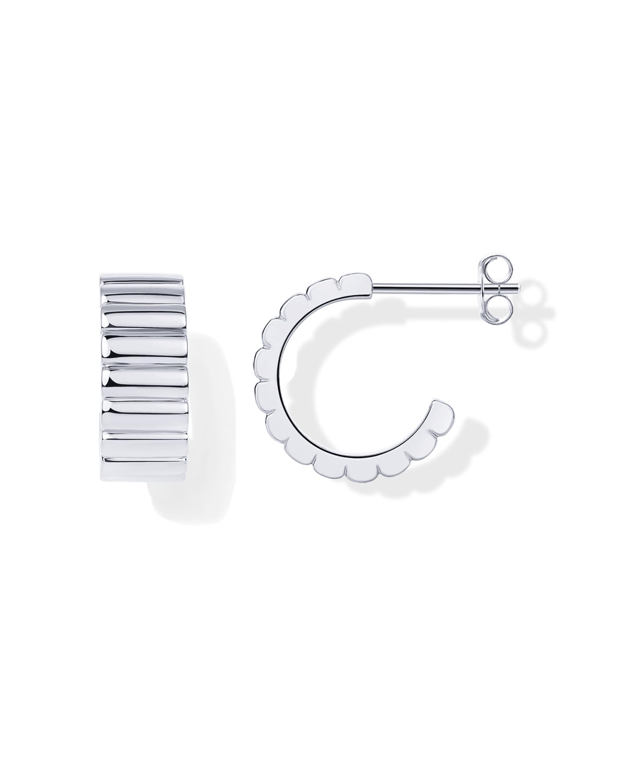 PAVOI 14K Gold Plated Ribbed Hoop Earrings for Women, Chunky Ridged Earring