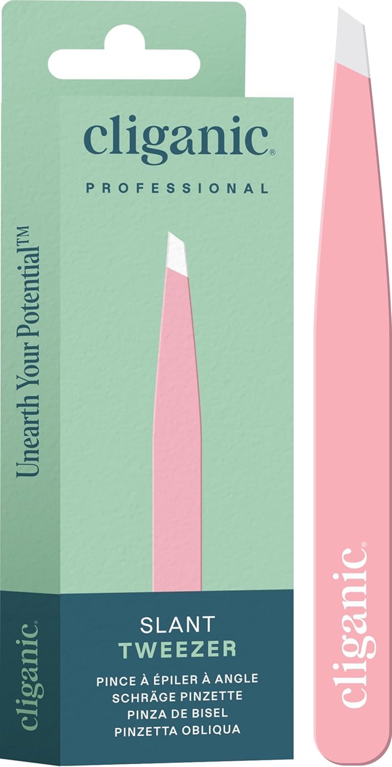 Cliganic Eyebrow Tweezers with Oblique Precision Tip 2.0 Pink, Professional Eyeb