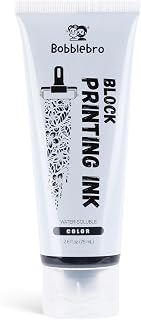 Bobblebro Water-Soluble Block Printing Ink, Black, 2.6 fl oz | Vibrant Color, Smooth Flow and Even Coverage for Linocut and DIY Block Printing, Versatile Printmaking Supplies