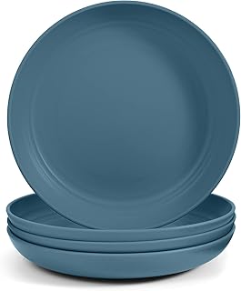 Odoland 23cm Lightweight Unbreakable Deep Dinner Plates Ultra-Durable Service Plate Dishwasher & Microwave Safe, BPA Free, for Family Indoor Outdoor Easy to Clean 4pcs Blue
