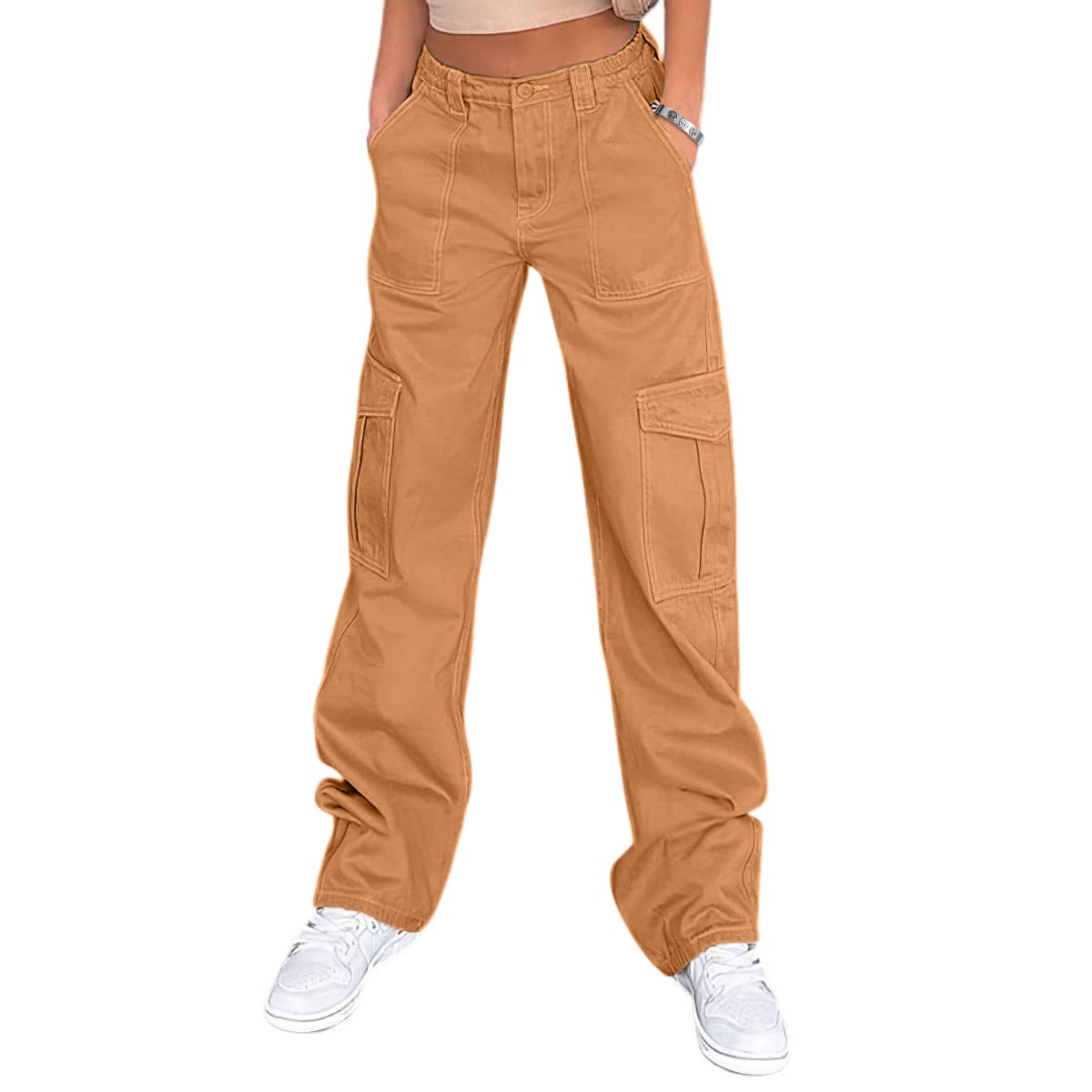 Lepunuo Cargo Pants for Women High Waisted Casual Pants Baggy Stretchy Wide Leg 