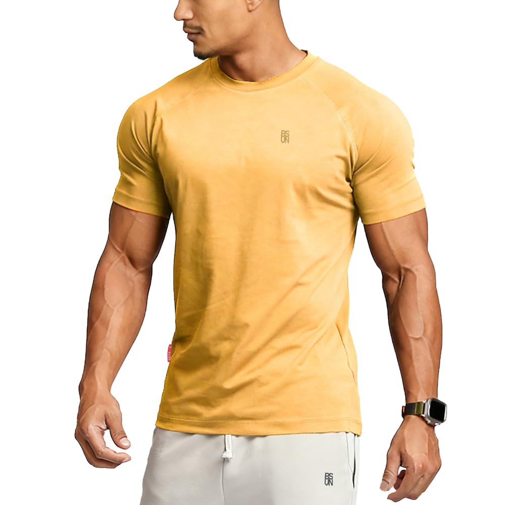 Men's Cotton Short Sleeve Raglan Crew Neck Gym Workout Athletic Tee