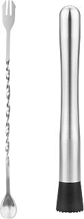 tifanso 2PCS 10" Stainless Steel Cocktail Muddler & Mixing Spoon for Bar | Long Handle Design, Ideal for Mojitos & Fruit Drinks, Sturdy & Rust Proof, Essential Bar Tools for Home & Professional Use