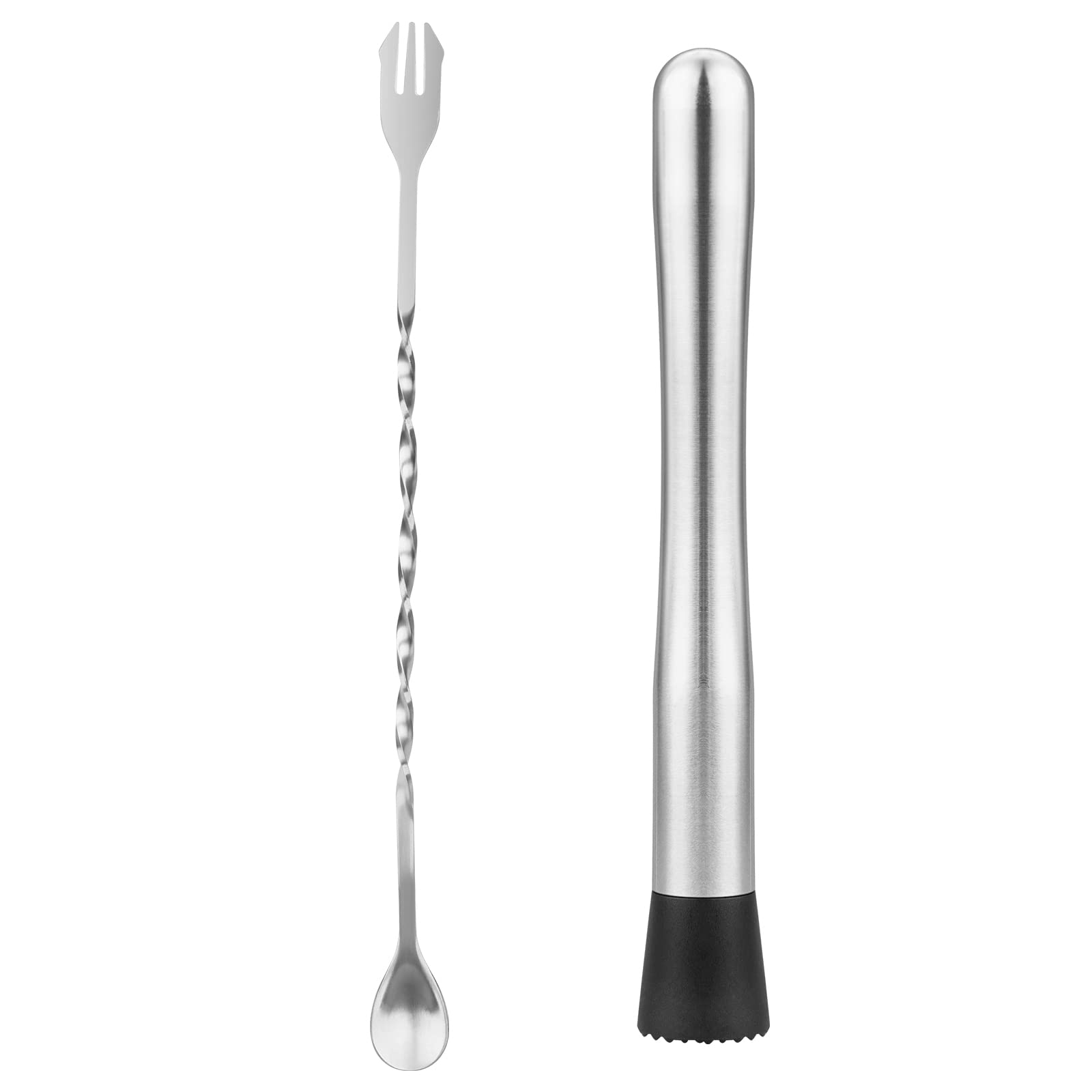 tifanso 2PCS 10" Stainless Steel Cocktail Muddler & Mixing Spoon for Bar | Long 