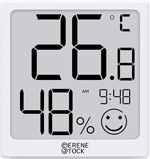 Serenestock Digital Indoor Hygrometer Thermometer Room Thermometer- LCD Screen Temperature and Humidity Gauge C/F Switchable Meter Baby Basement Greenhouse Outdoor & Clock