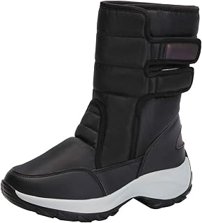 ANUFER Women's Medium Calf Snow Boots Platform Non-Slip Velcro Warm Winter Outdoor Shoes