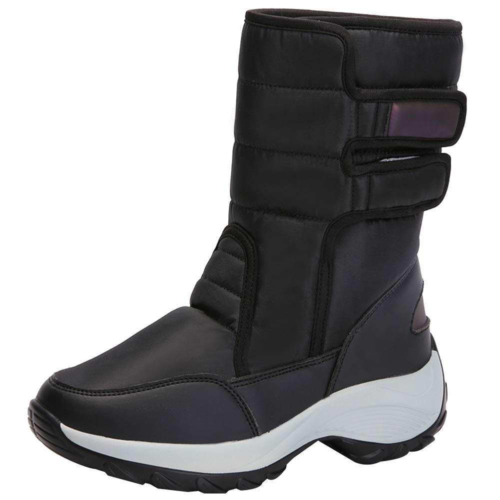 ANUFER Women's Medium Calf Snow Boots Platform Non-Slip Velcro Warm Winter Outdo