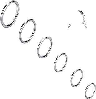 5-6Pcs Hypoallergenic Nose Rings 20G 18G 16G 316L Surgical Steel Earrings Tragus Septum Piercing Nose Hoop Lip Rings Helix Cartilage Rook Earrings for Women Men 6/7/8/9/10/12mm