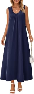 MEROKEETY Women's Summer Boho Sleeveless Ruched Maxi Dress