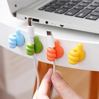 10 Pack Silicone Thumb Hooks - Self Adhesive Wall Hook & Cable Organizer, Multipurpose Cord Clip for Desk, Kitchen, Bathroom, Office