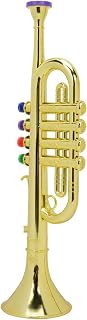 YUEHISY Kid Trumpet, Preschool Music Toy for Children with 4 Colorful Keys, Golden Plastic Wind Instrument for Beginners, Educational Training Toy, Classroom Party Favor Gift