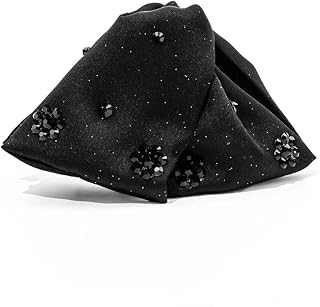 Elegant Black Satin Bow Hair Clip with Crystal Rhinestone Accents Luxury Hair Accessories for Women Formal Evening Hairpin for Weddings or Special Occasions