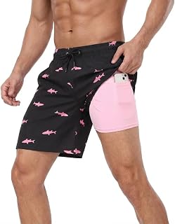 Men's Swimming Trunks with Compression Lining Quick Dry Beach Shorts with Zipper Pockets No Chafing