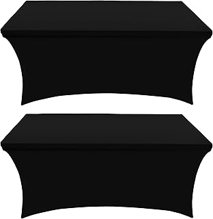 Utopia Kitchen Spandex Table Cloth 2 Pack [8FT, 96Lx30Wx30H Inch, Black] | Tight, Fitted, Washable and Wrinkle Resistant Stretch Rectangular Patio Table Cover for Event, Wedding, Banquet & Parties