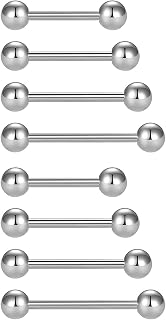 FECTAS 5pcs 14G Surgical Steel Nipple Tongue Bar Set Body Piercing Jewelry 12-18mm