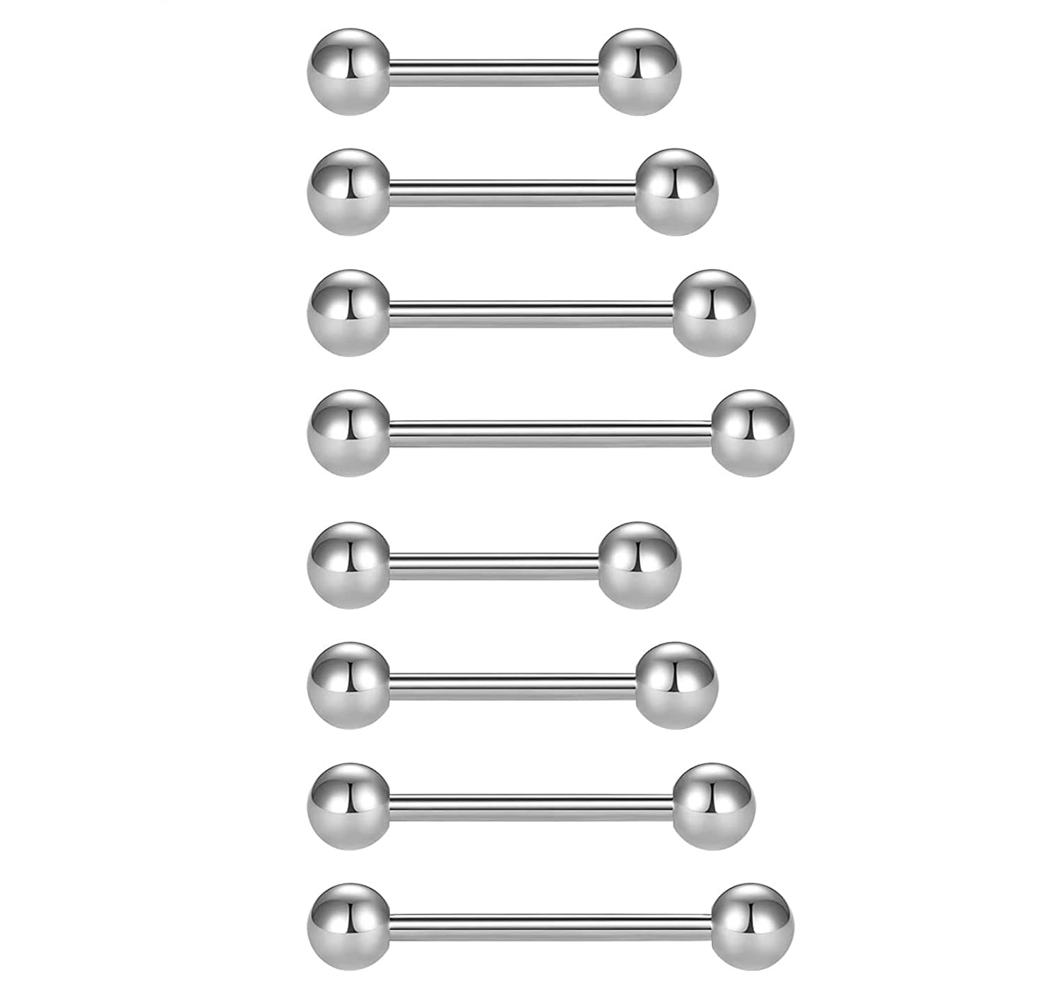 FECTAS 5pcs 14G Surgical Steel Nipple Tongue Bar Set Body Piercing Jewelry 12-18