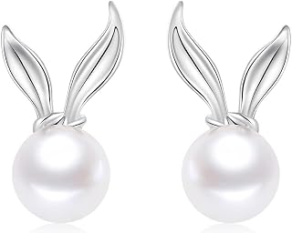 Women's Earrings Pearl 18K Gold 925 Pure Silver Pearl Earrings Women's Popular Earrings Metal Allergy Compatible "Lucky" Rabbit