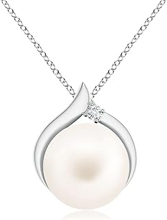 Angara Freshwater Pearl Solitaire Pendant with Diamond in Sterling Silver