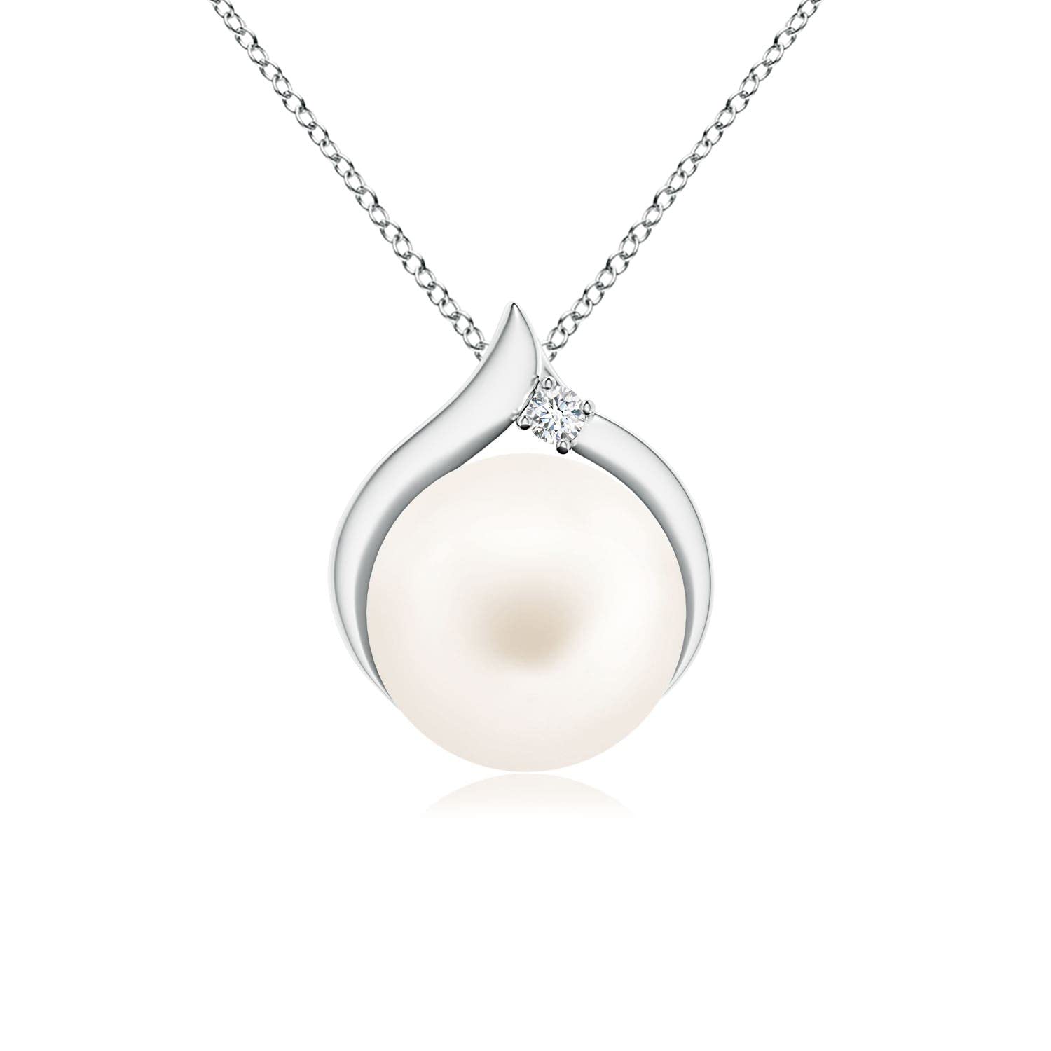 Angara Freshwater Pearl Solitaire Pendant with Diamond in Sterling Silver