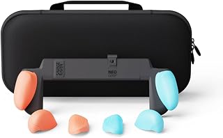 Savage Raven by Skull & Co. NeoGrip Bundle for Nintendo Switch 2: An Ergonomic Grip Hard Shell Handheld Case with Replaceable Grips [to fit All Hands Sizes] [with Carrying Case]- Neon Blue+Neon Red