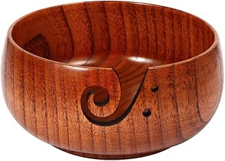 Wooden Yarn Bowl, 6" x 3" Knitting Yarn Bowl with Holes, Handmade Rounded Edge Yarn for Crocheting, Yarn Storage Bowl Holder for DIY Knitting, Knitting and Crochet Supplies