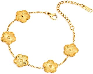 FLY FEI 18K Gold Plated Four Leaf Clover Bracelet for Women Adjustable Lucky Bracelet Set Jewelry Gift Hypoallergenic Birthday Wellness Daily Wear