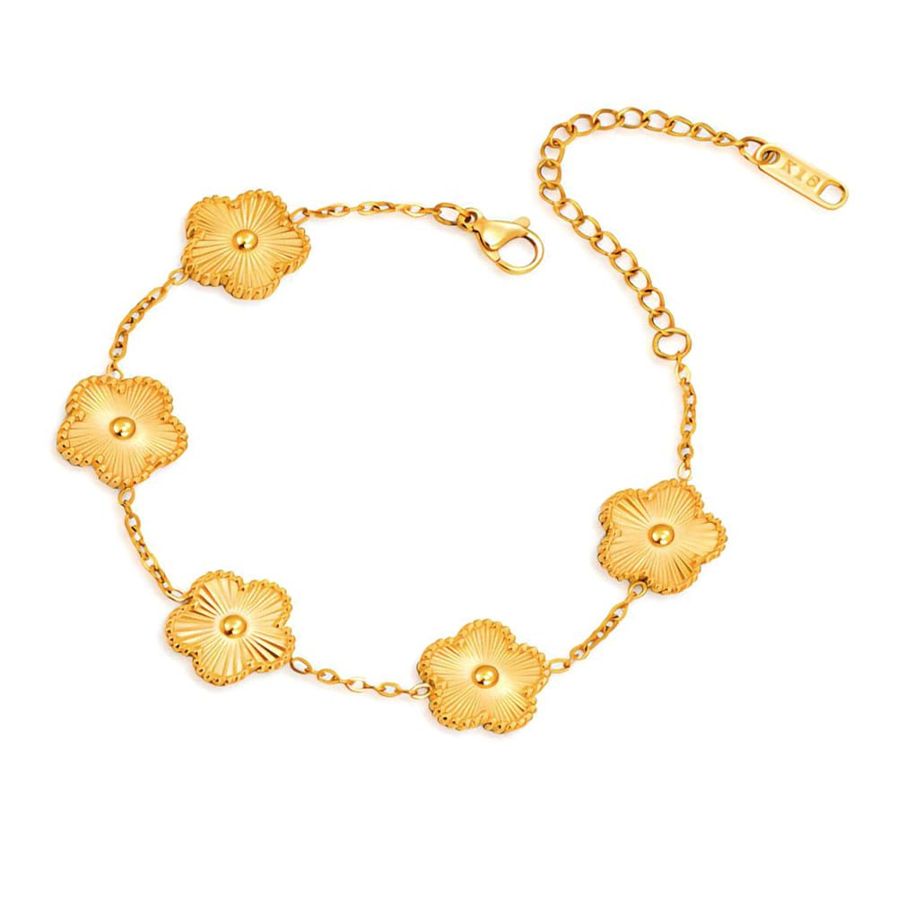 FLY FEI 18K Gold Plated Four Leaf Clover Bracelet for Women Adjustable Lucky Bra