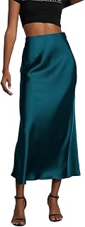 Women's Long Satin Skirt Elegant Skirts Solid Colour Elastic High Waist A-Line Skirt Women's Satin Casual Dresses