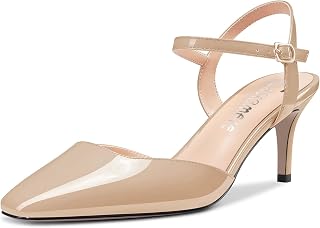 Castamere Women's Stiletto Mid Heel Square Toe Pumps Ankle Straps Slingback Wedding Office Dress 6.5 CM Heels