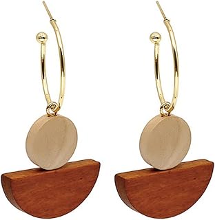 CHUNYANAN Personality Handmade Asymmetrical Round Wooden Earrings Vintage Geometric Leaf Earrings for Women