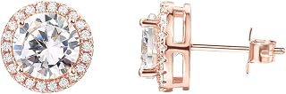 PAVOI 14K Gold Plated 925 Sterling Silver Post Brilliant Round Faux Diamond Halo Earrings - Premium Cubic Zirconia