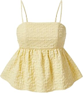 GORGLITTER Women's Summer Ruffle Peplum Top Sleeveless Textured Strappy Backless Cami