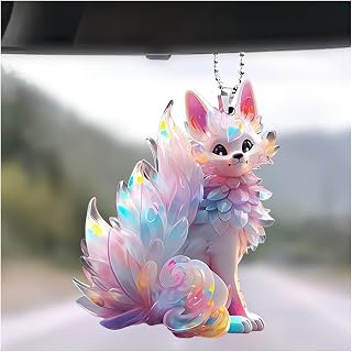 Fox Keychain, Iridescent Fluffy Acrylic Charm, Car Pendant and Bag Decoration