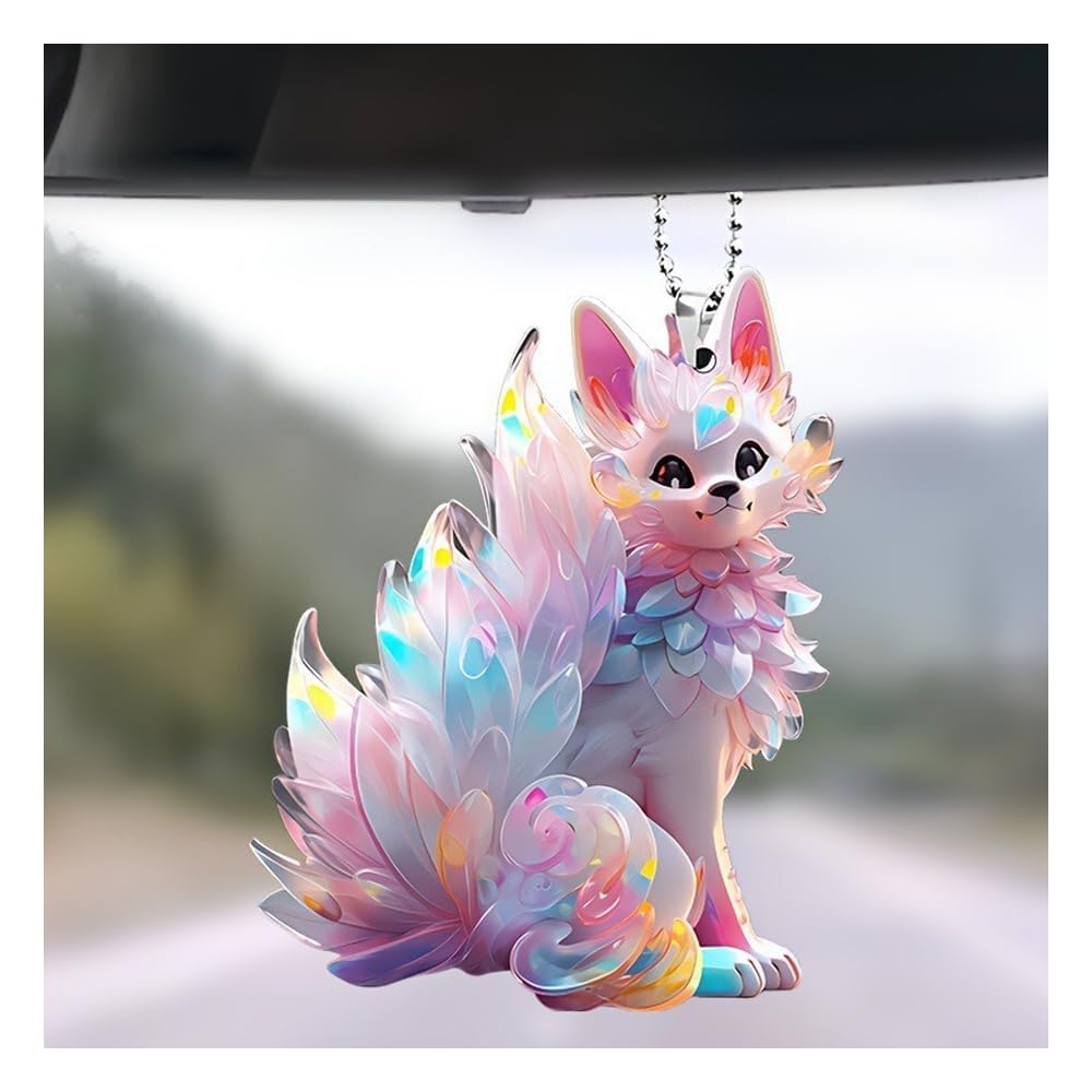 Fox Keychain, Iridescent Fluffy Acrylic Charm, Car Pendant and Bag Decoration