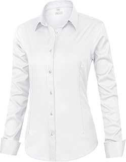 siliteelon Button Down Shirts for Women: Wrinkle Resistant Long Sleeve Classic Fit Collar Solid Color Formal Office Shirts