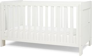 Tutti Bambini Alba 3-in-1 Cot Bed Bundle - Mattress Incl - White 140x70cm | Complete cot bed and mattress bundle converting from newborn cot to toddler bed and day bed up to 6 years.