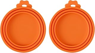 2 Packs Pet Food Can Lids, Cute Dishwasher Safe Tin Lid, Can Cover Most Standard Size Dog Cat Cans (Orange)