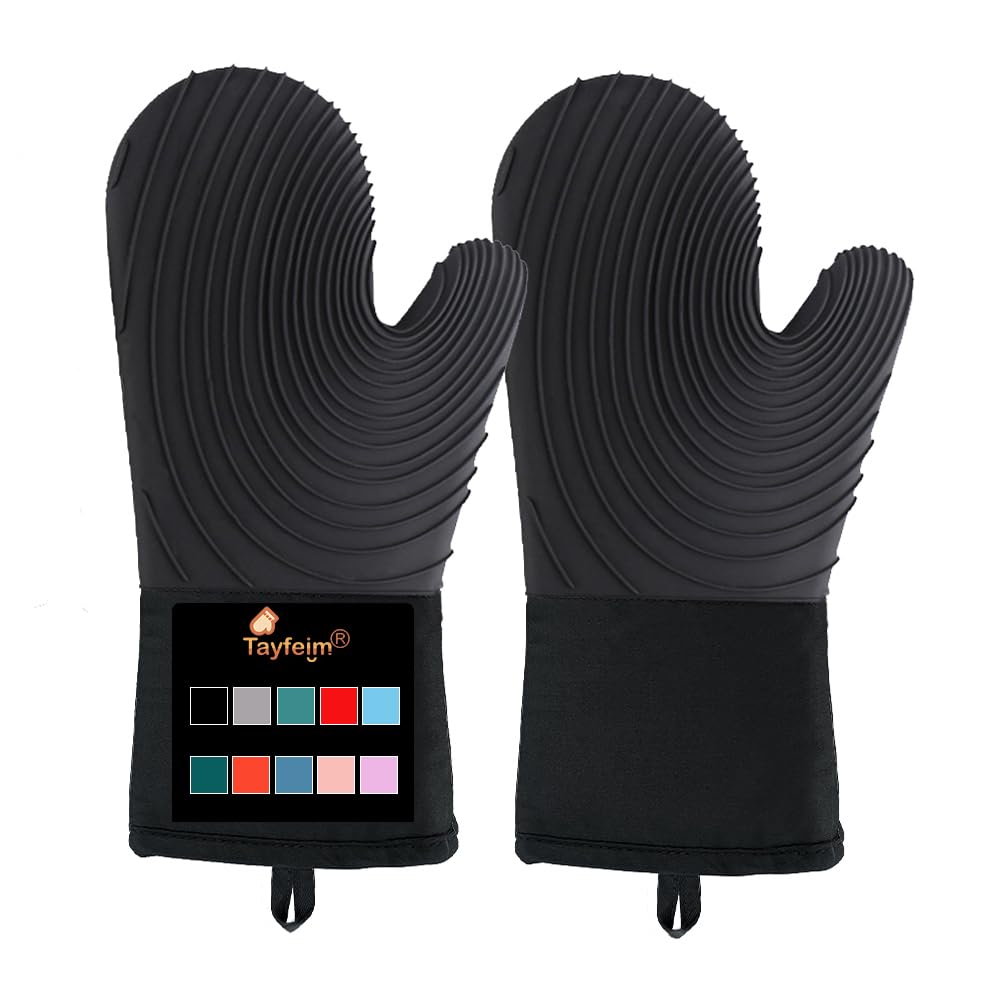 Silicone Oven Mitts-13.6 in Extended Oven Mitts Heat Resistant 500F, Oven Gloves