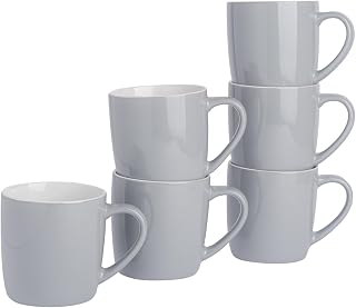 Argon Tableware Coloured Coffee Mugs - Grey - 350ml - Pack of 6 - Gloss Stoneware Latte Cappuccino Cups Hot Chocolate Cups Colourful Mug Set with Handle
