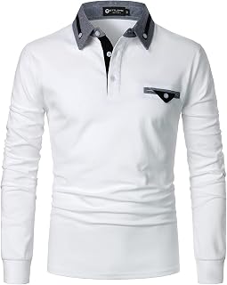 STTLZMC Men's Long Sleeve Polo Shirts Casual Fit Plaid Collar Cotton Golf T-Shirts