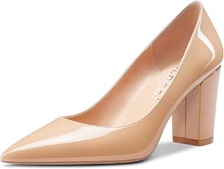 Women Pumps Pointed Toe Slip on Mid Heel Dress Office Chunky Block Heels Shoes 3 Inches