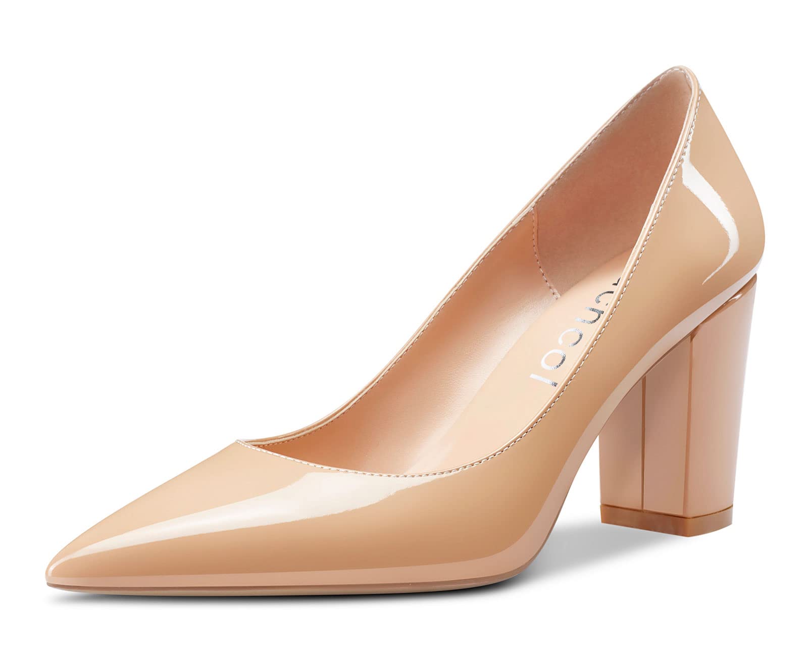 Women Pumps Pointed Toe Slip on Mid Heel Dress Office Chunky Block Heels Shoes 3