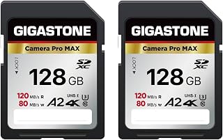[5-Yrs Free Data Recovery] GIGASTONE 128GB 2-Pack SD Card, 4K Camera Pro MAX, A2 4K SDXC Memory Card High Speed 4K UHD Video Compatible with Canon Nikon Sony Kodak Digital Camera, with 2 Mini case