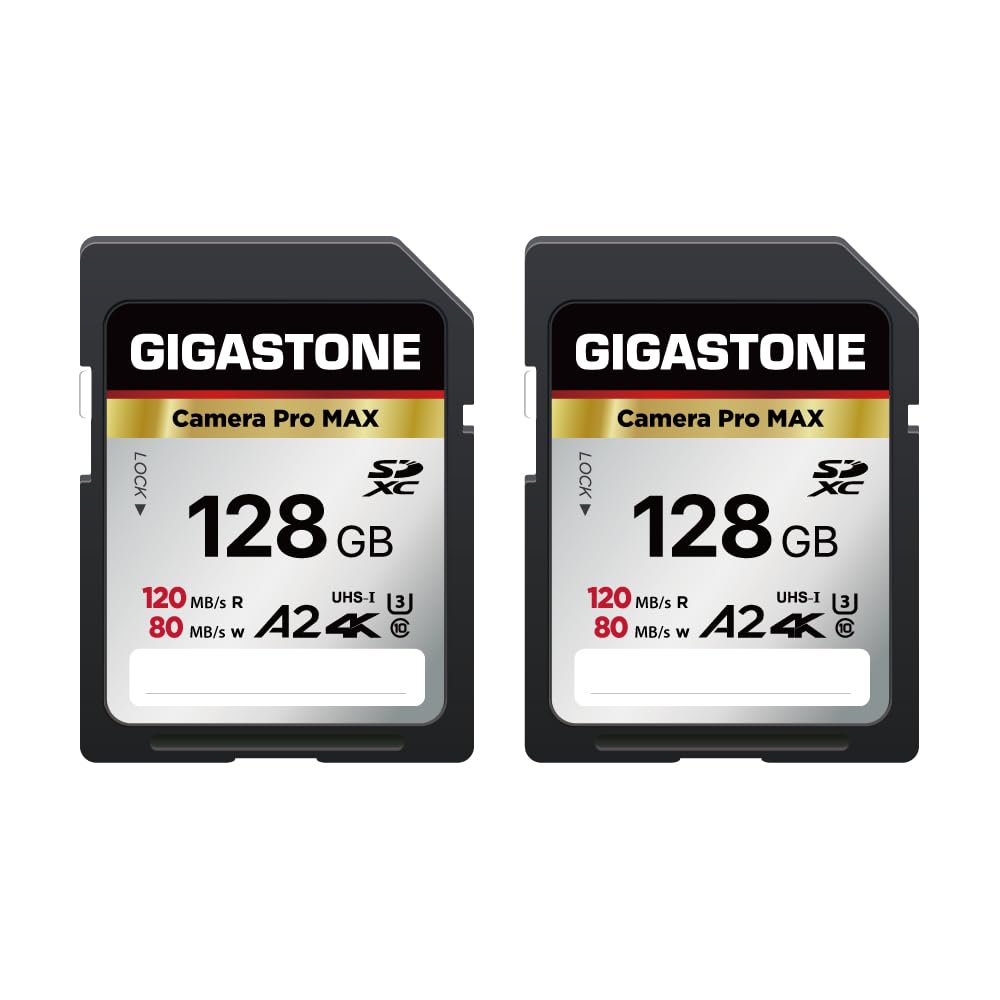 [5-Yrs Free Data Recovery] GIGASTONE 128GB 2-Pack SD Card, 4K Camera Pro MAX, A2