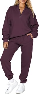 Aleumdr Women 2 Piece Outfits Sweatsuit Cotton Oversized Set with Pockets | Half Zip Pullover Long Sleeve Sweatshirt Jogger Pants，High Waist,Drawstring,Fleece,Zipper,Two Piece,Comfortable,Active,Rib