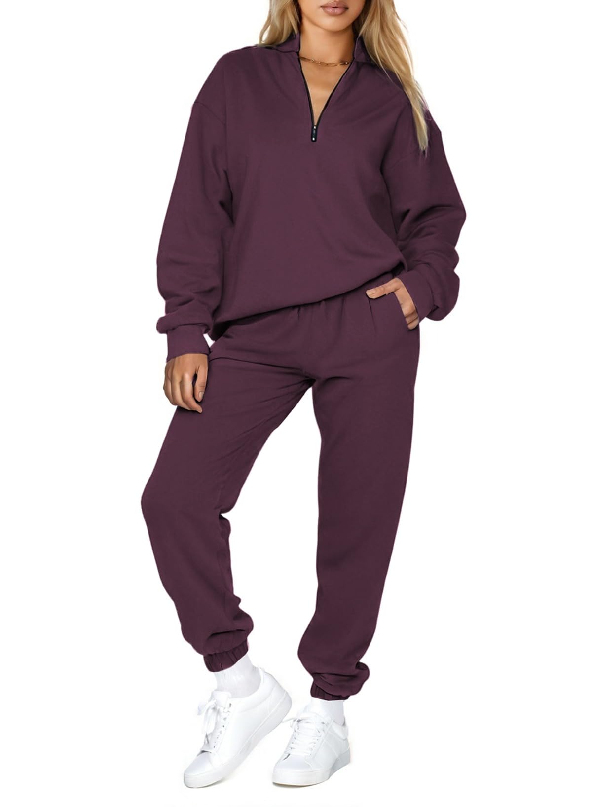 Aleumdr Women 2 Piece Outfits Sweatsuit Cotton Oversized Set with Pockets | Half