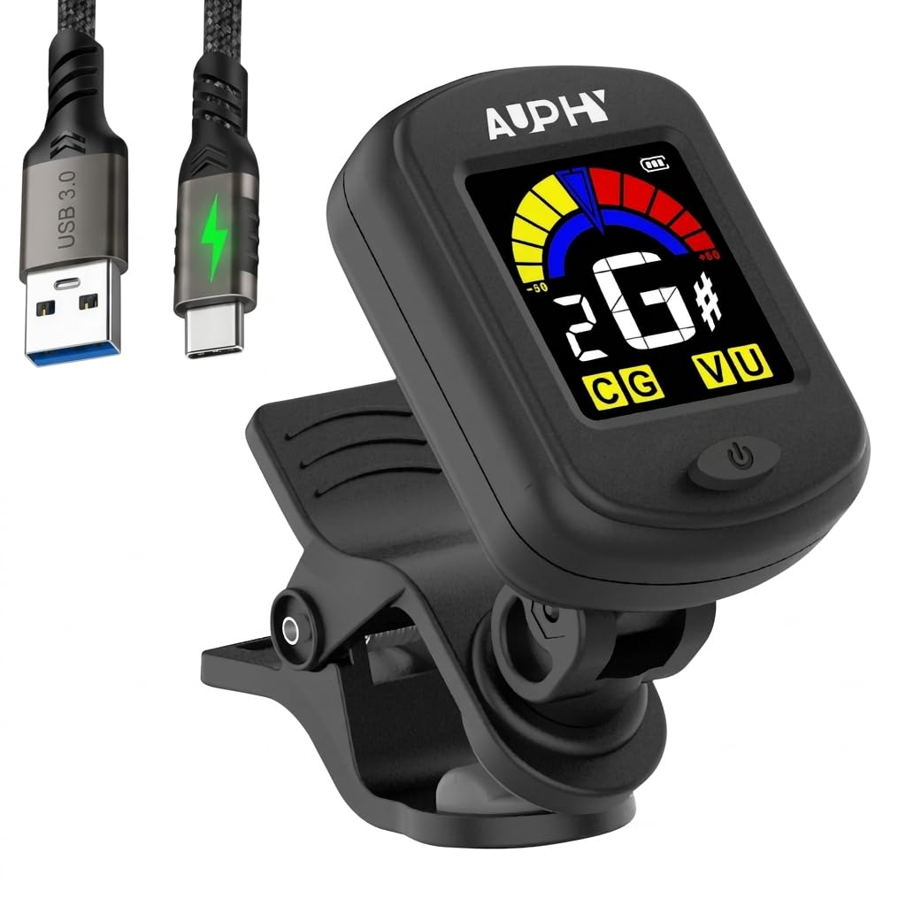 GT100 AUPHY Rechargeable Guitar Tuner Clip on for Guitar Ukulele Violin Bass Ban