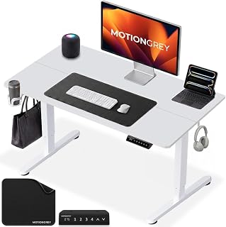 MotionGrey - 40"x24" Ergo2 Electric Standing Desk - Height Adjustable Sit-Stand Desk for Home Office & Gaming, Single Motor with Digital 2-Preset Memory Keypad - White Top, White Frame