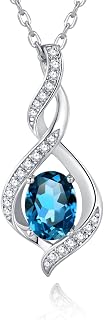 Birthstone Necklace for Women 925 Sterling Silver 18K White Gold Plated Oval Birthstone Sparkly Infinity Pendant Necklace Birthstone Charms Jewelry Gifts